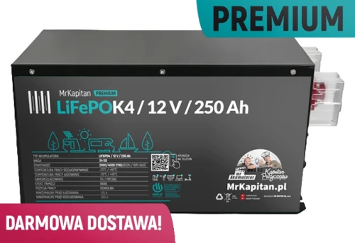 Przejdź do produktu Akumulator LiFePOK4 MrKapitan PREMIUM 250 Ah pod siedzenie (BT) 